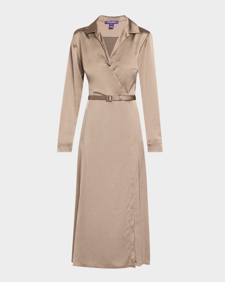 Aniyah Washed Charmeuse Belted Wrap Day Dress
